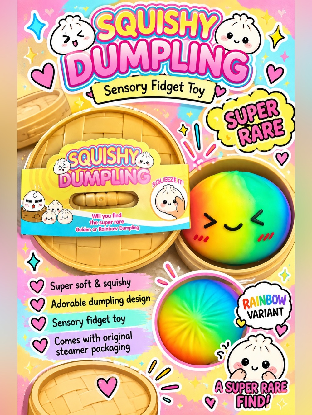 SUPER RARE Rainbow Squishy Dumpling Sensory Fidget Toy NWT